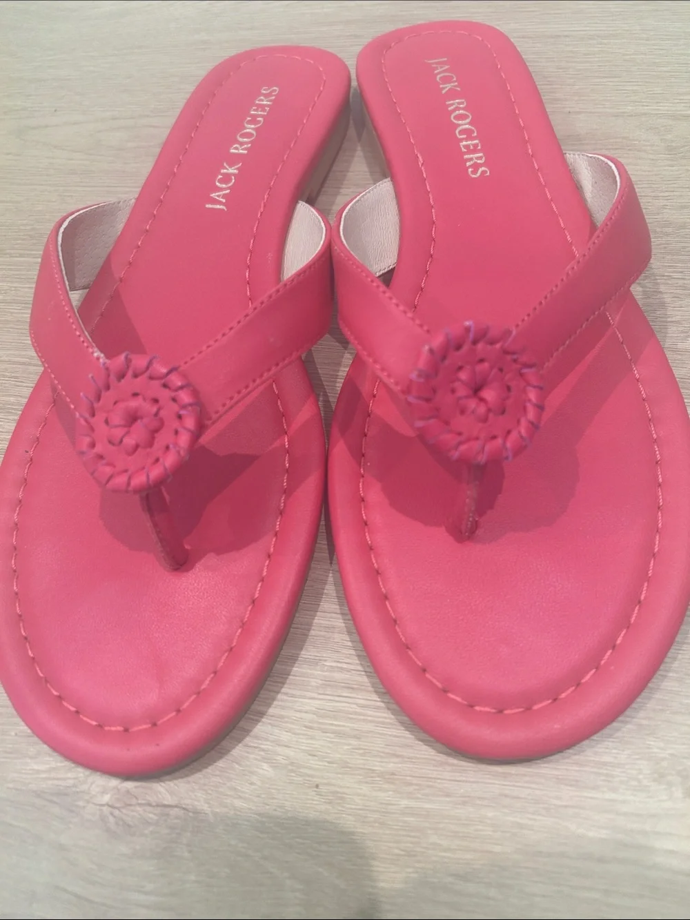 Jack Rogers Hot Pink Leather Thong Sandals